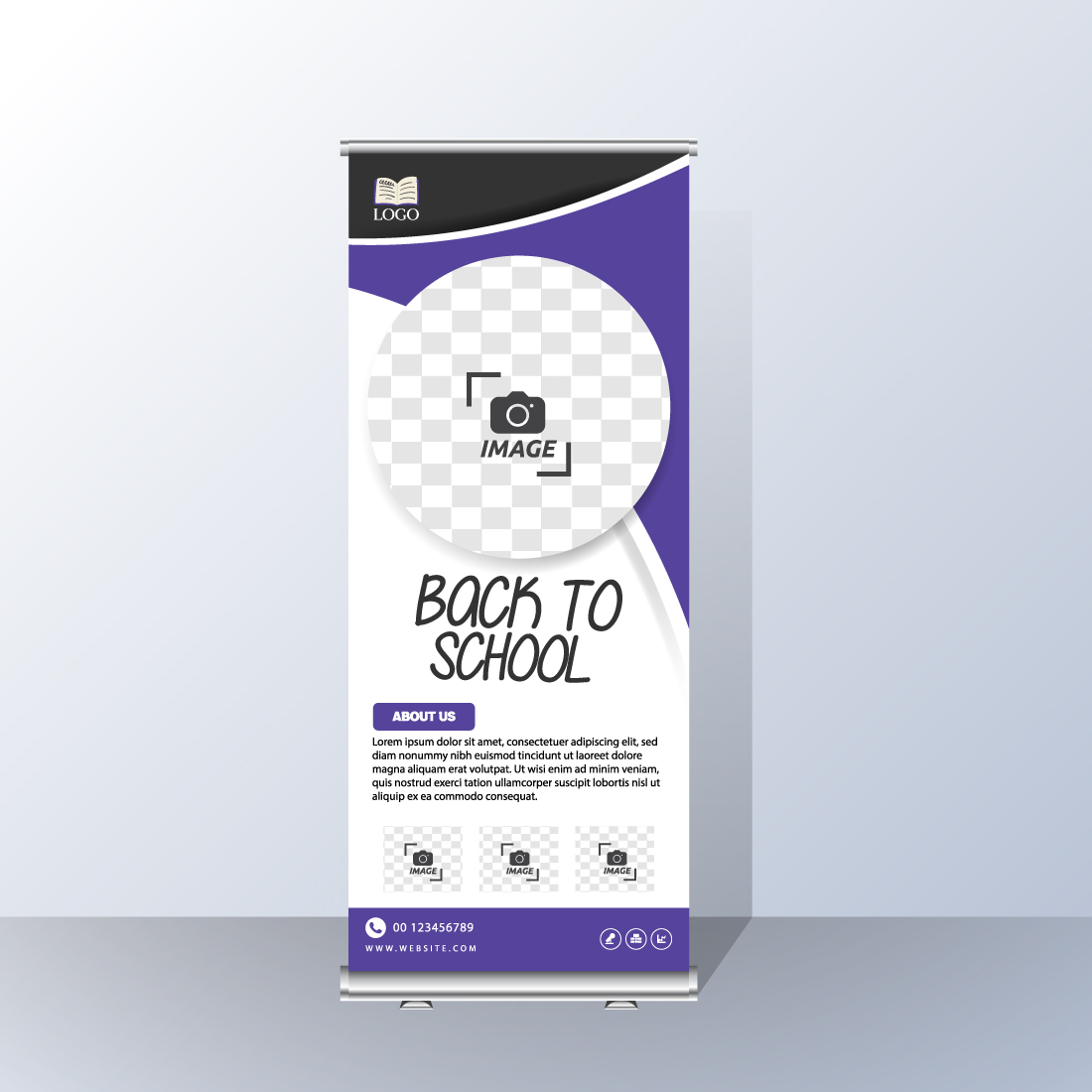 Back to school admission roll up banner preview image.