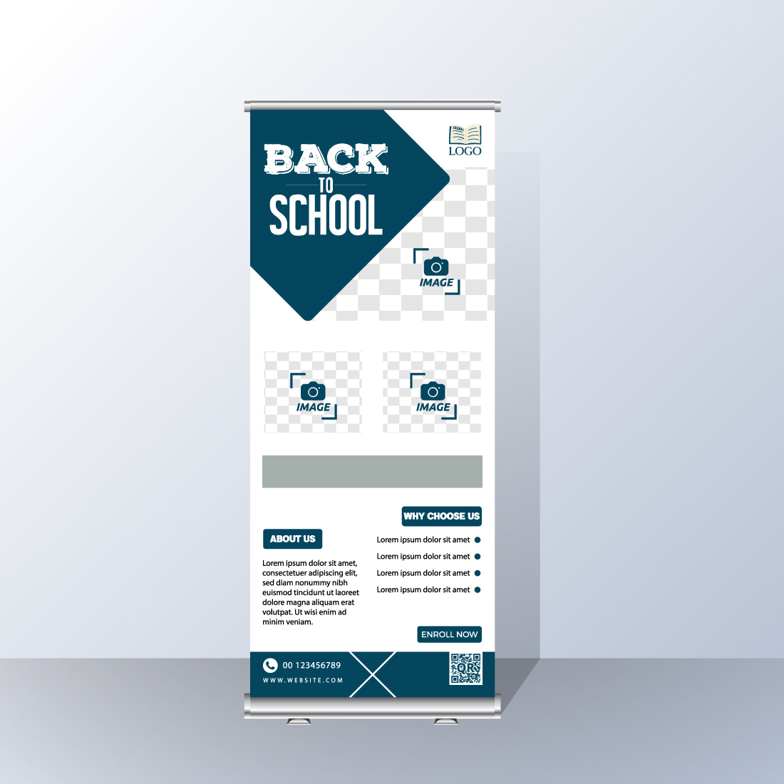 Back to school admission roll up banner cover image.