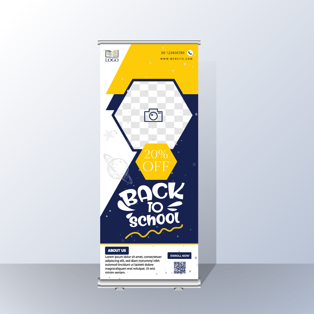 Back to school admission roll up banner preview image.