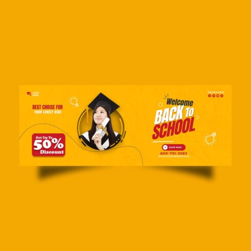 Back to school social media banner or Facebook cover design cover image.