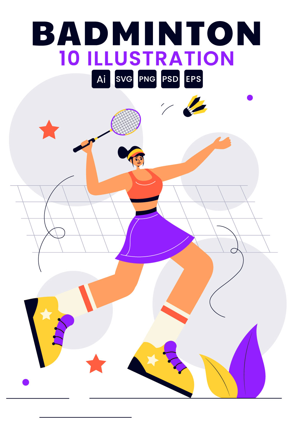 10 Badminton Player Illustration pinterest preview image.