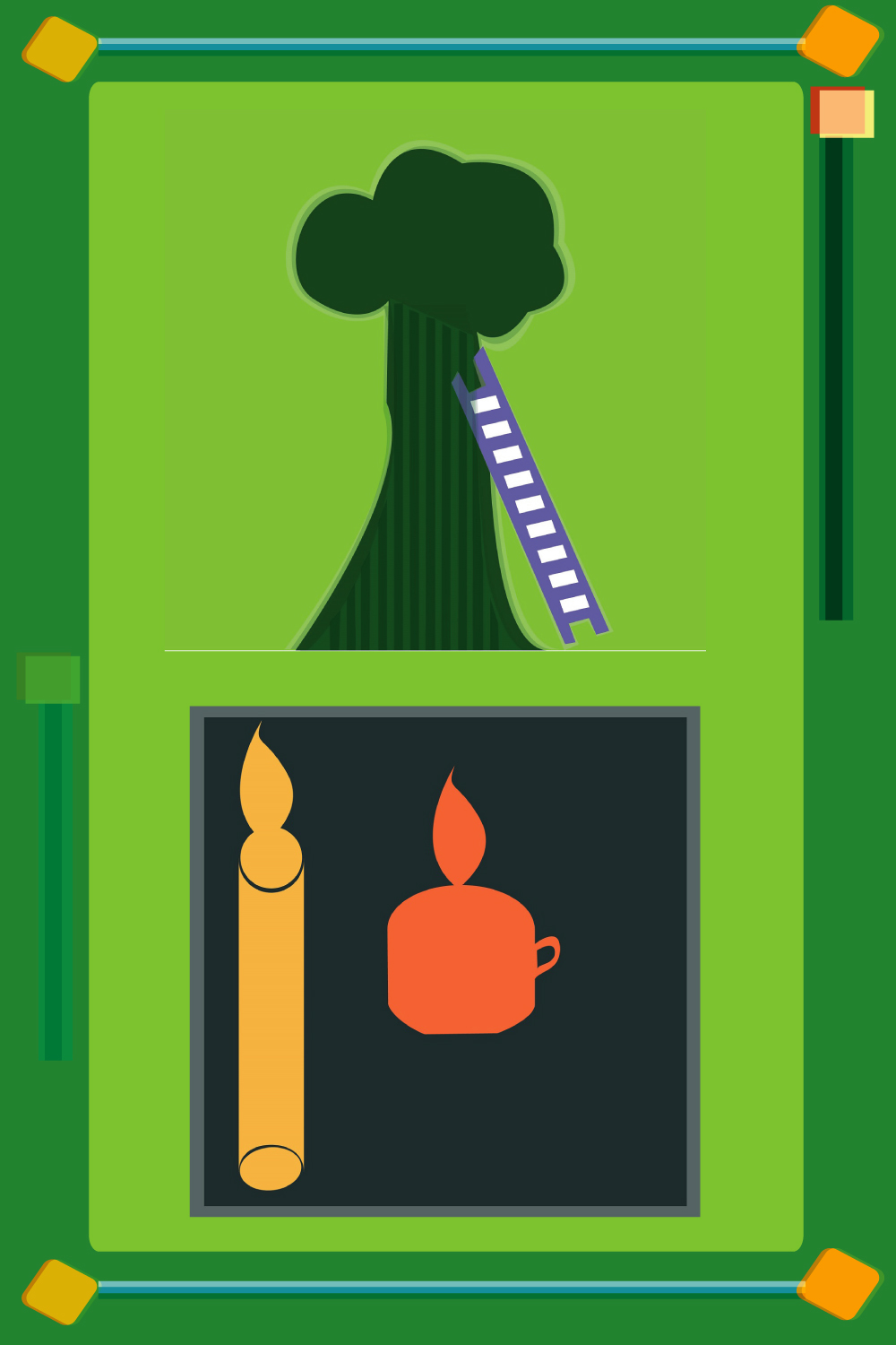 Banyan Tree and Candle Lamp vector graphics bundle design pinterest preview image.
