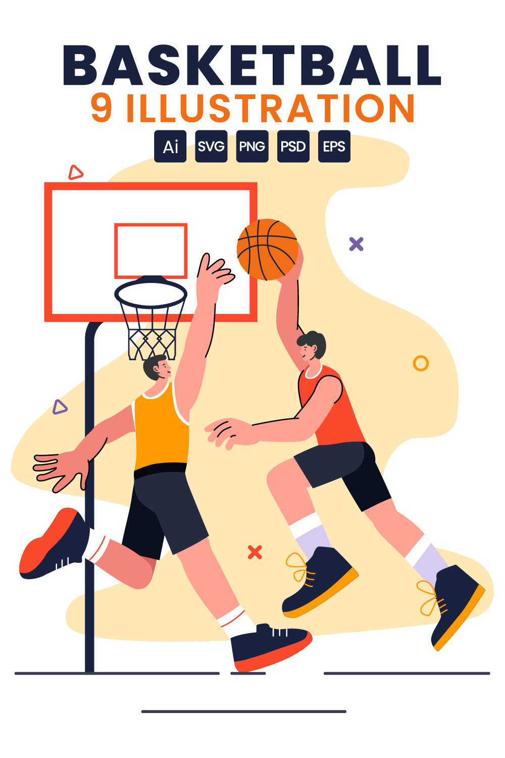 9 Playing Basketball Illustration pinterest preview image.