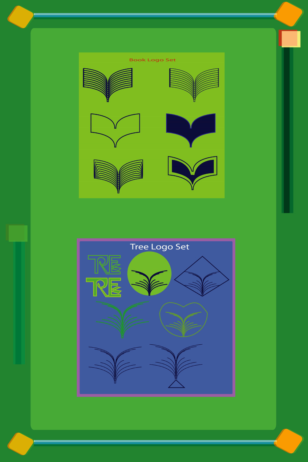 Bookshape Logo set and tree logo set design pinterest preview image.