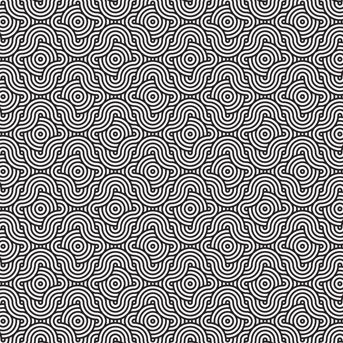 Black & White Round Interlacing Stroke Lines Pattern Abstract Background cover image.