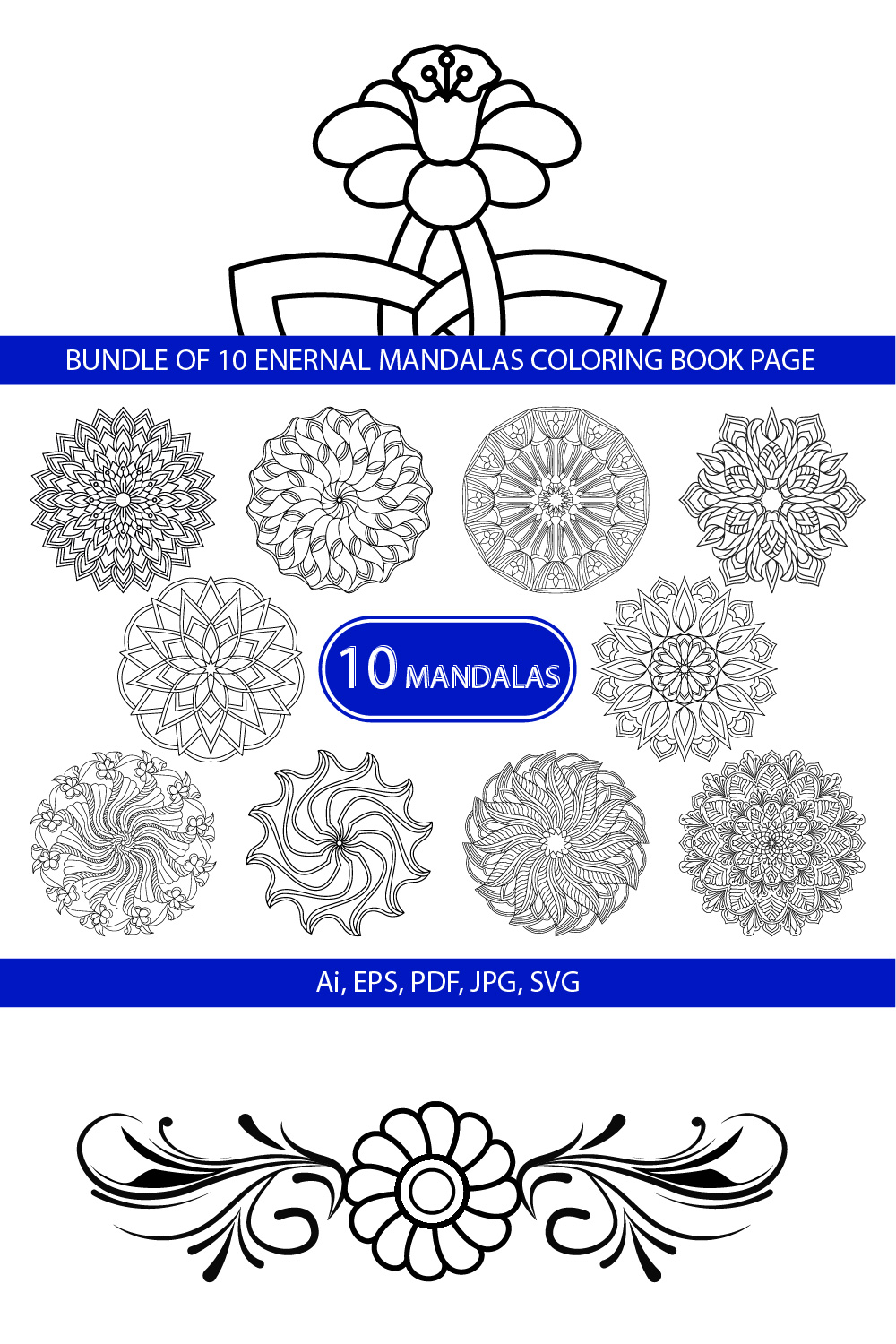 Bundle of 10 Eternal Mandalas Coloring Book Page pinterest preview image.