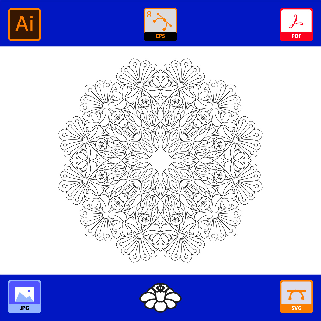 Bundle of 10 Radiant Center Mandalas Coloring Book Page preview image.