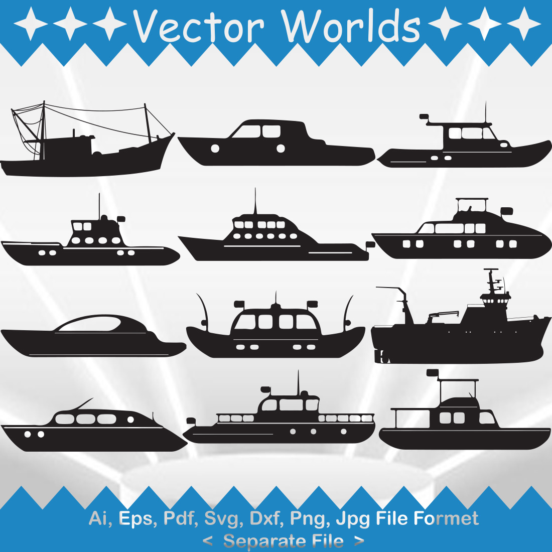 Fishing Boat SVG Vector Design preview image.