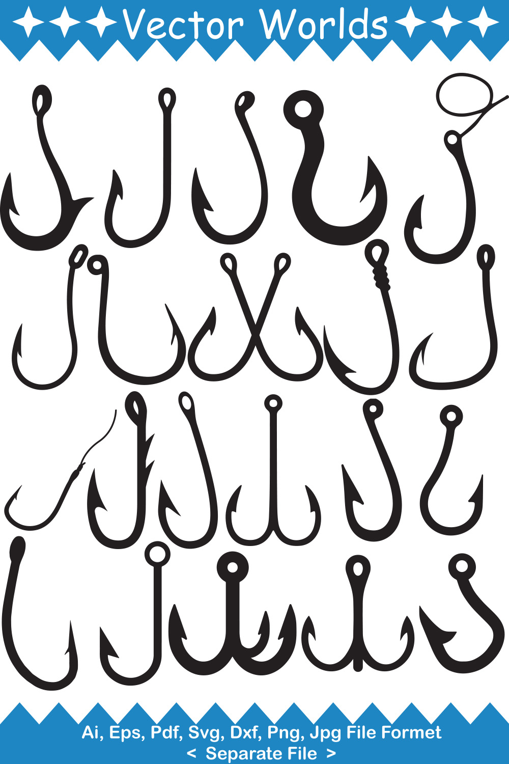 Fish Hook SVG Vector Design pinterest preview image.