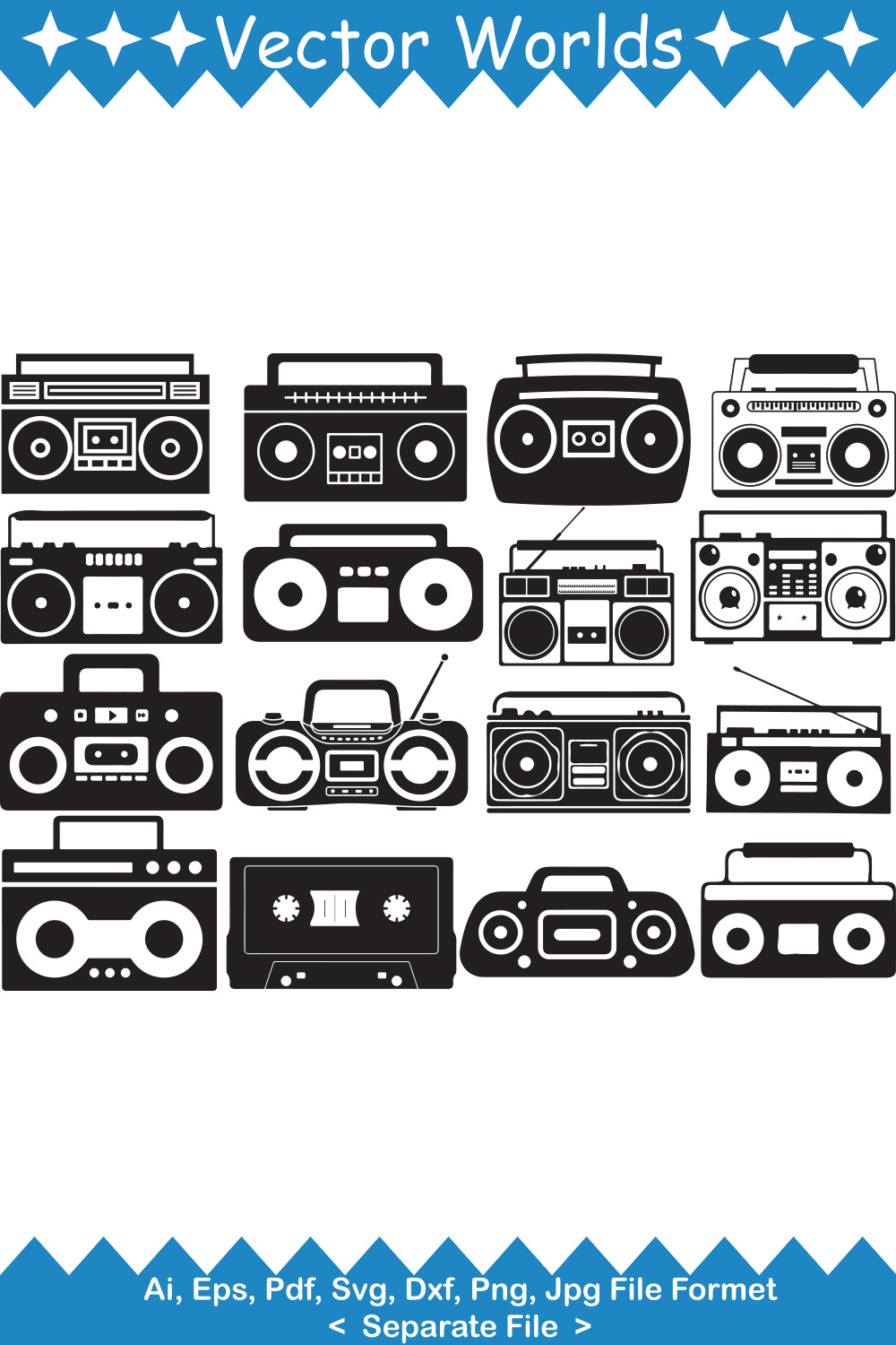 Boombox SVG Vector Design pinterest preview image.