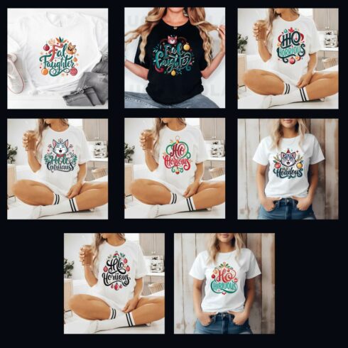 7 Print Ready Christmas day Typography T-shirt Designs Bundle cover image.