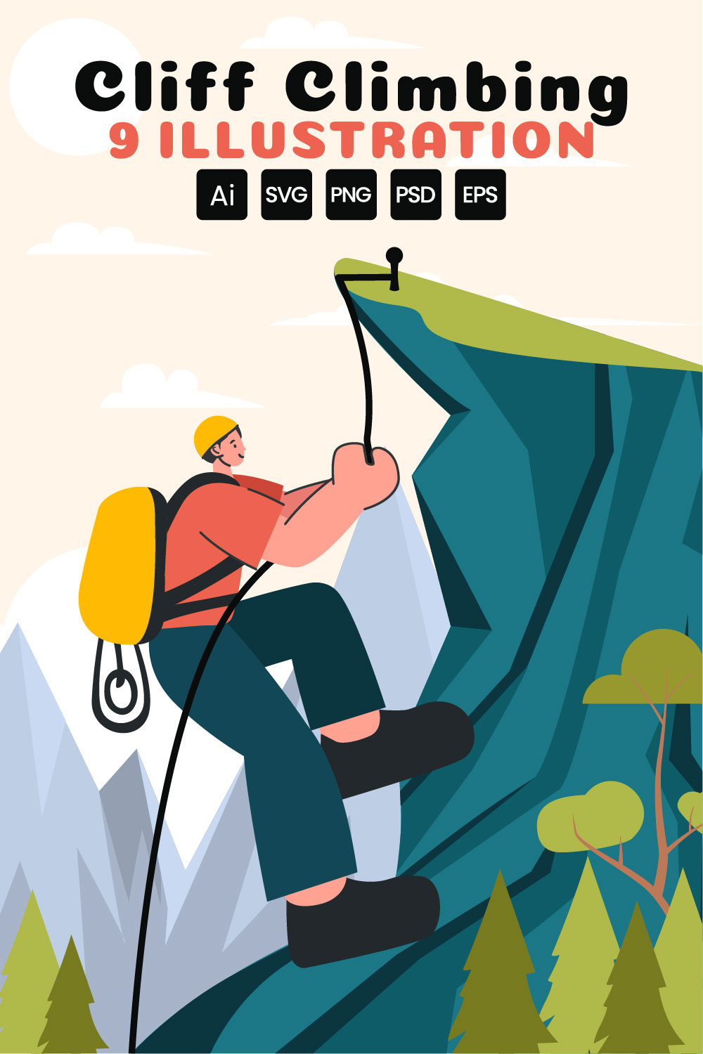 9 Cliff Climbing Illustration pinterest preview image.