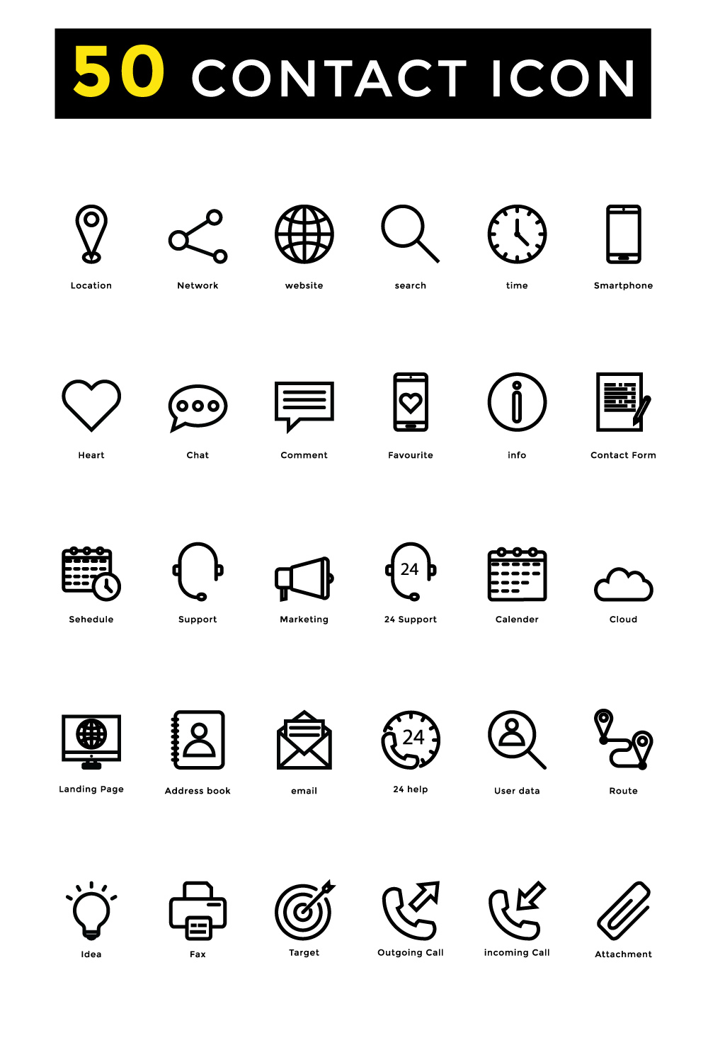 Set of Contact icon pinterest preview image.