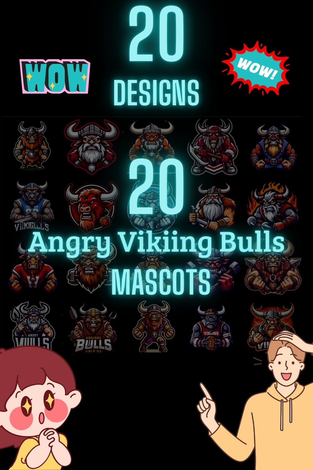 20 Angry Viking Bull Mascots – Powerful Logo Pack for Gamers and Merchandise pinterest preview image.