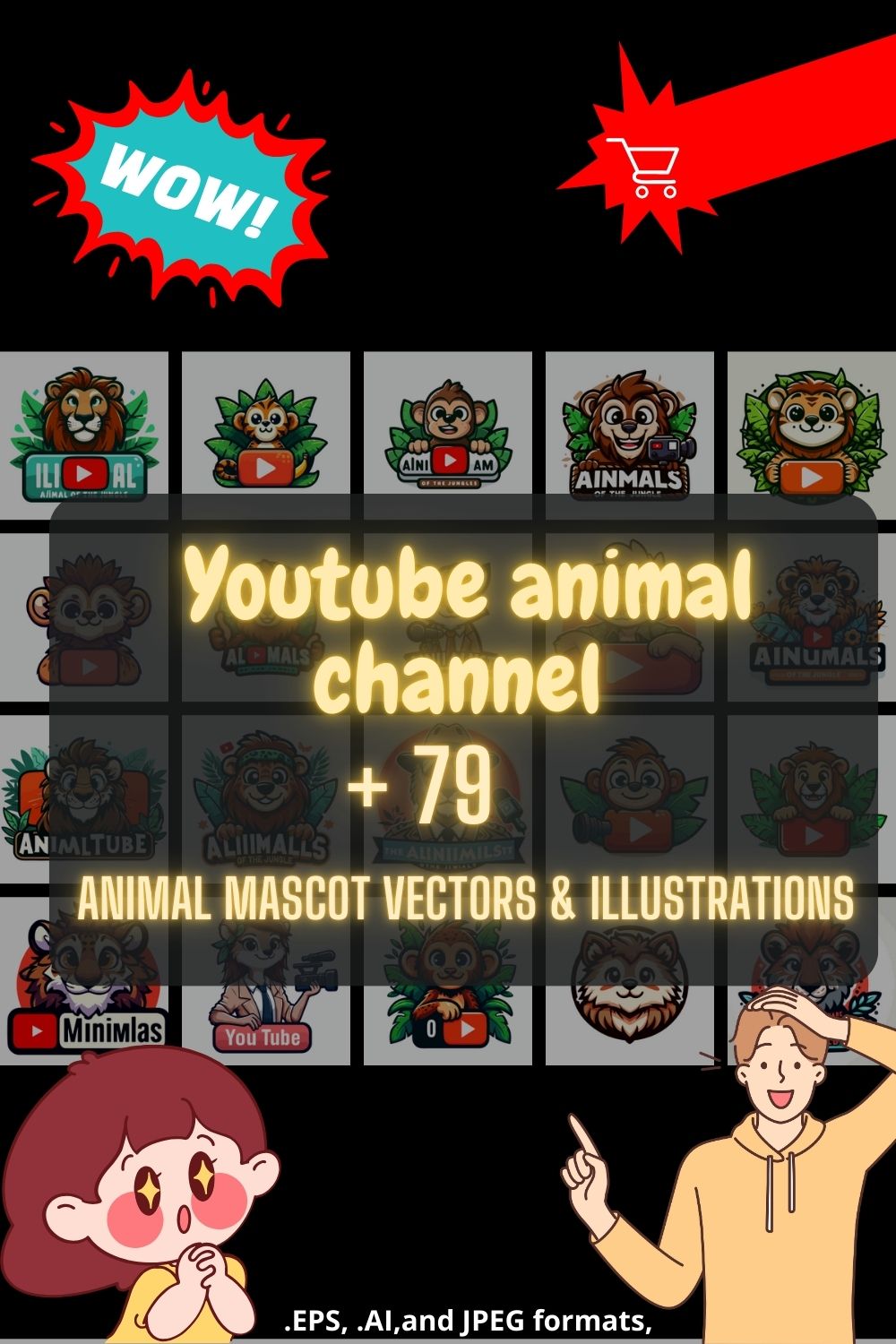 YouTube Animals Mascot Sticker Pack - more than 79 Vectors Art Illustrations pinterest preview image.