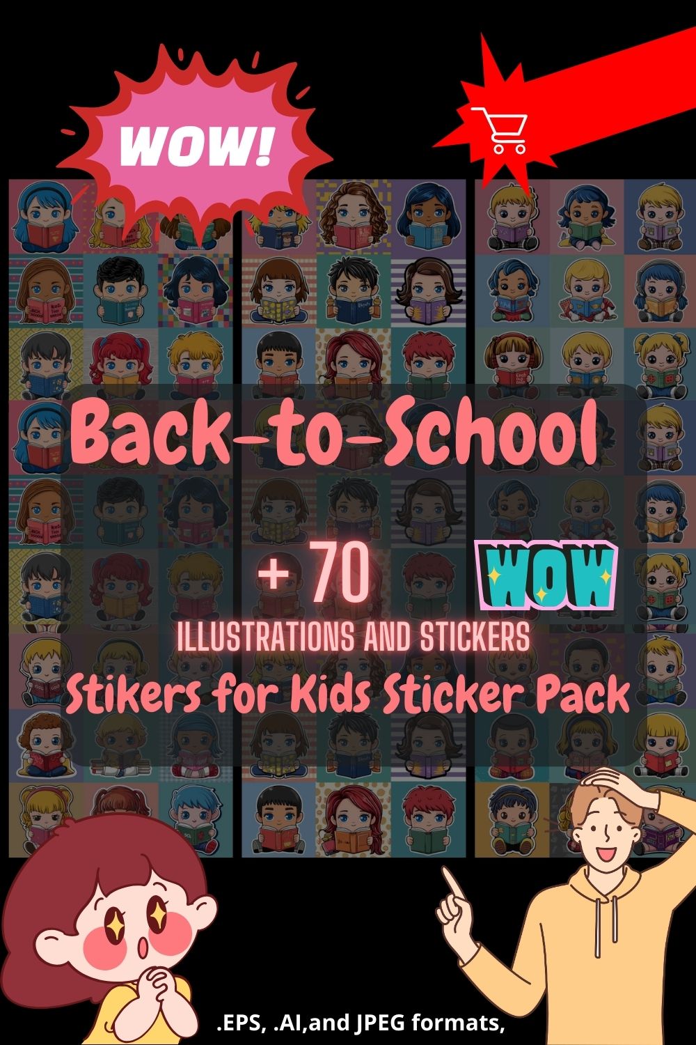 Sticker Pack: Back-to-School Icons for Kids - Vector Art Illustrations pinterest preview image.