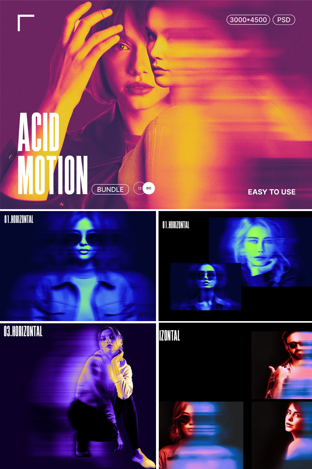 Editable Acid Motion Photo Effect pinterest preview image.