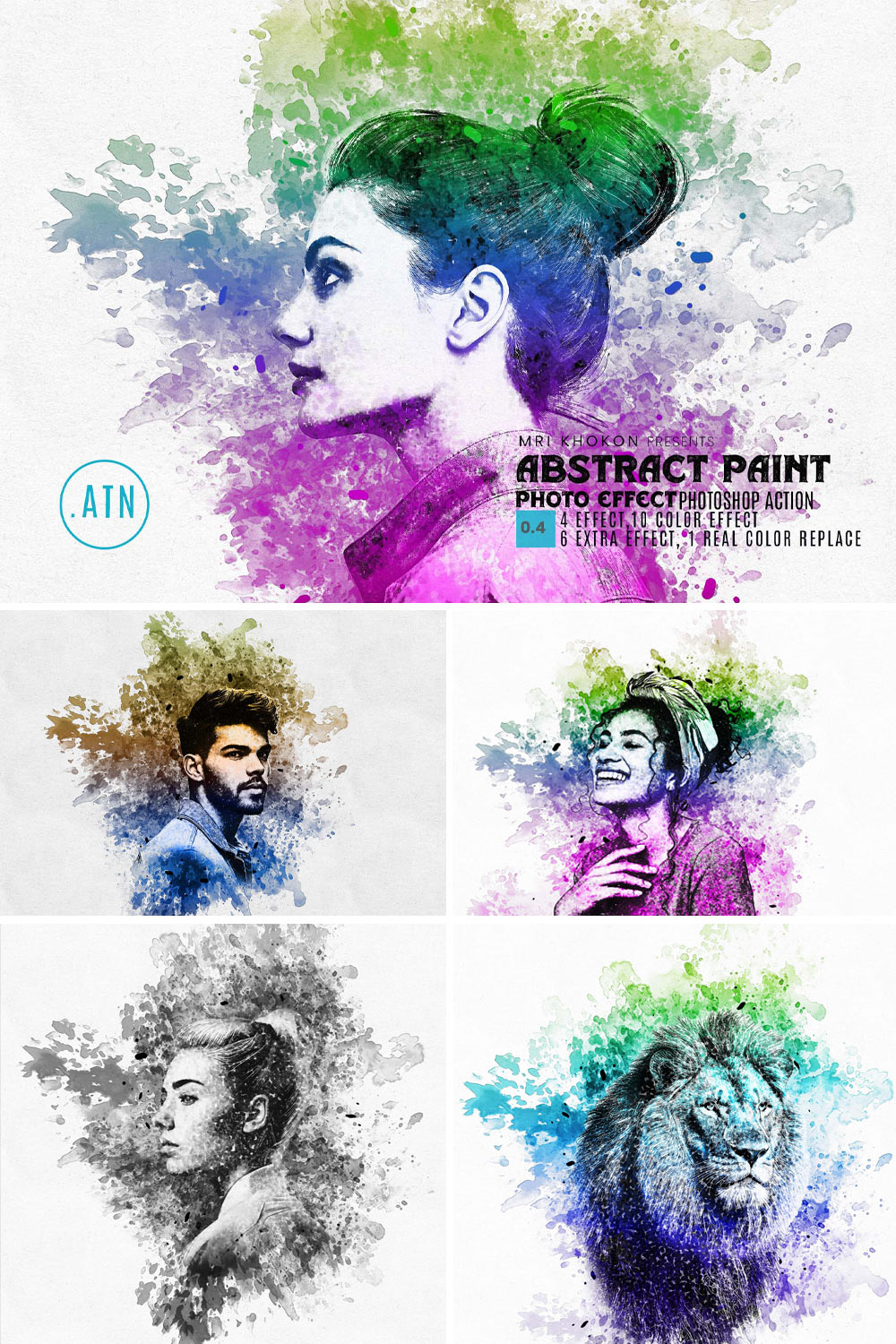 Abstract Paint Photoshop Action pinterest preview image.