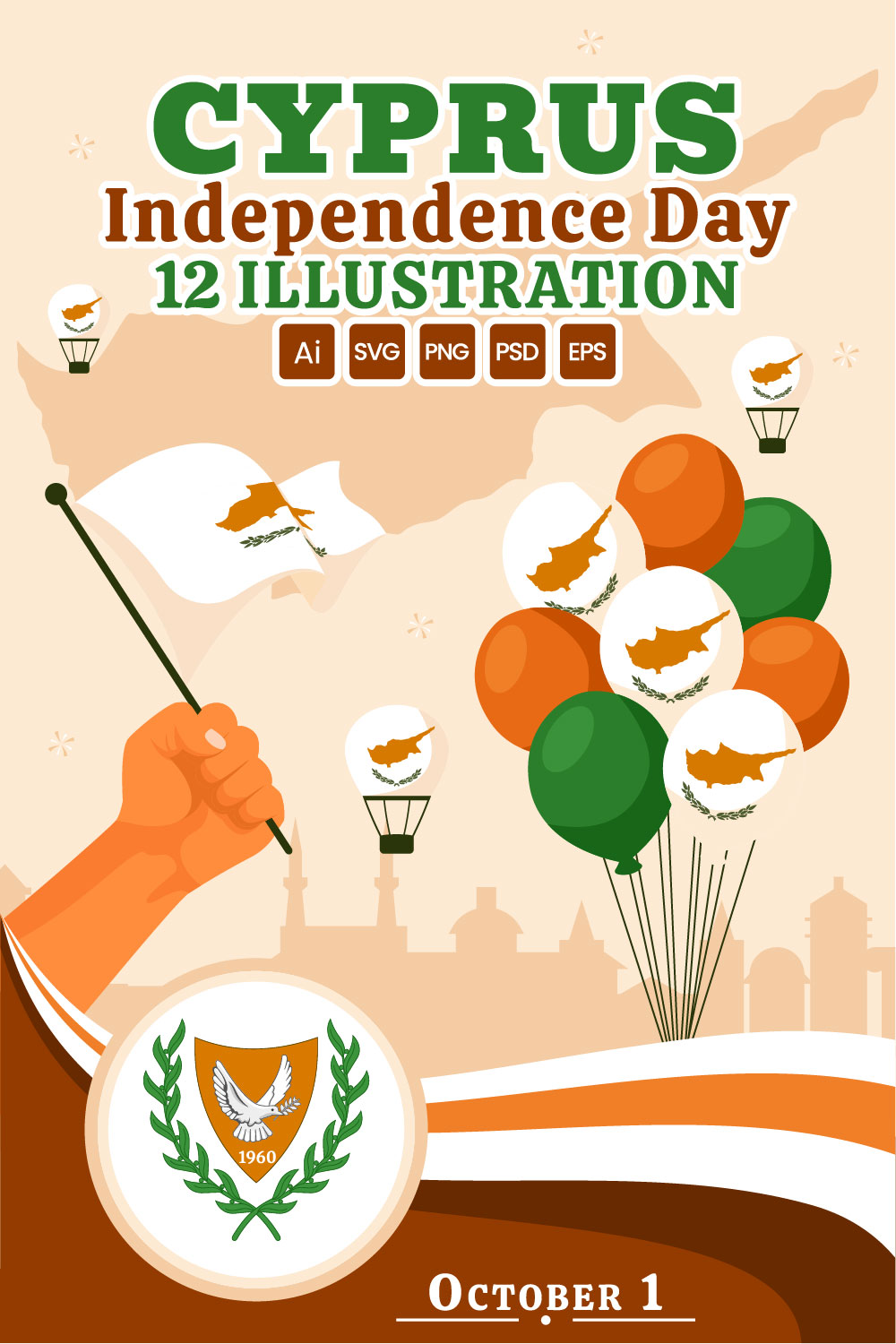 12 Cyprus Independence Day Illustration pinterest preview image.