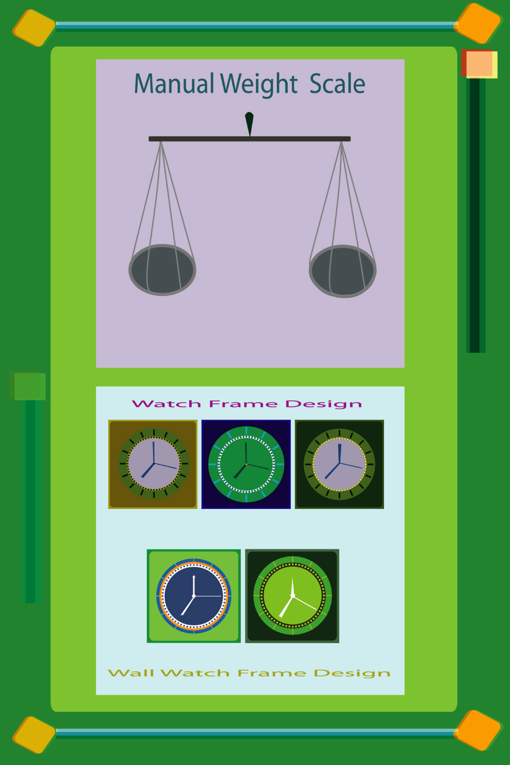 Watch frame and weight scale bundle design pinterest preview image.