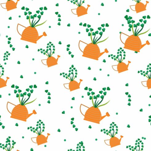 Orange garden watering can with leaves cover image.