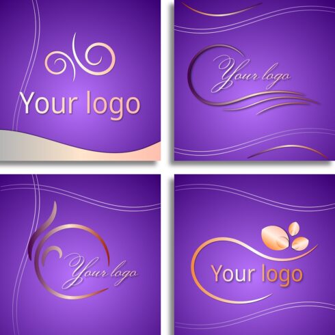 4 luxury logo template golden and purple background cover image.