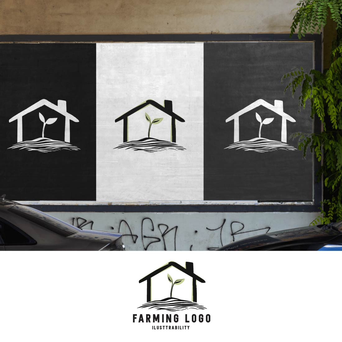 Farming logo with icon design preview image.