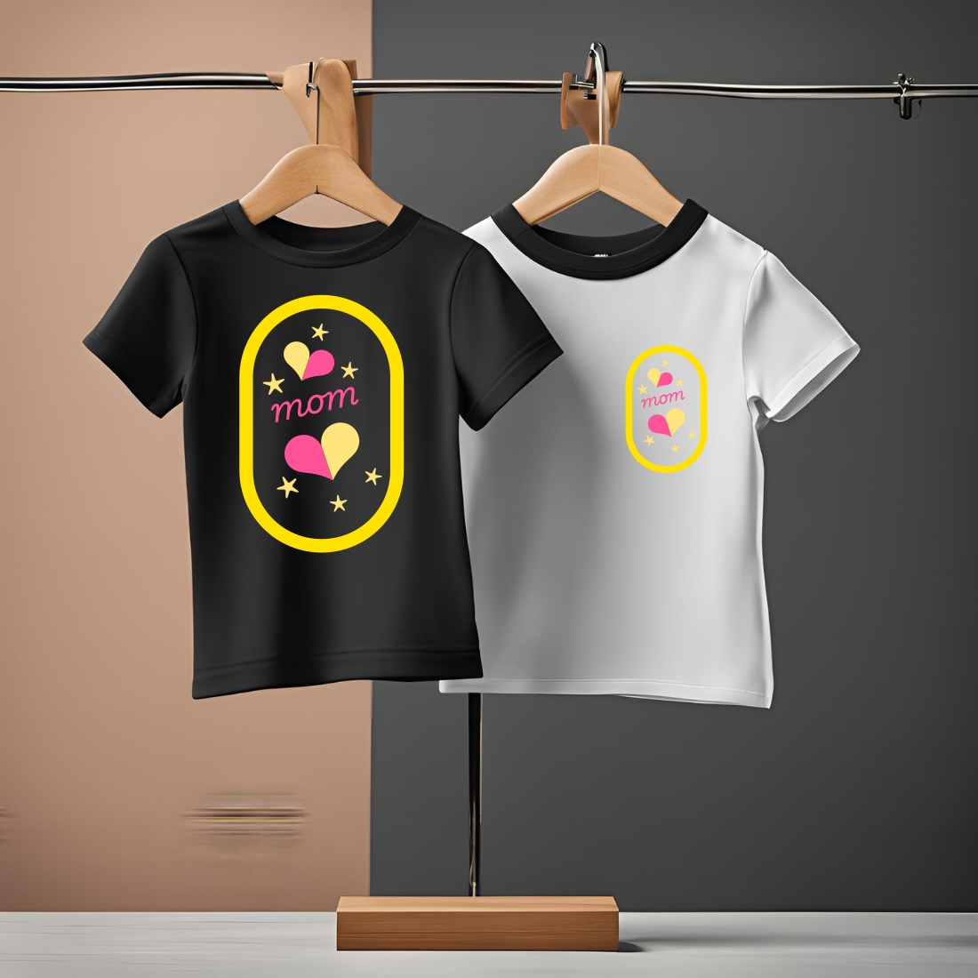 Pink and yellow mom t-shirt design for kids preview image.