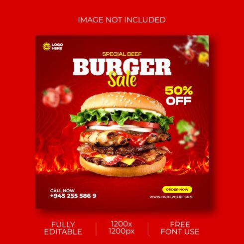 Delicious Burger Food Social Media Post PSD Template cover image.