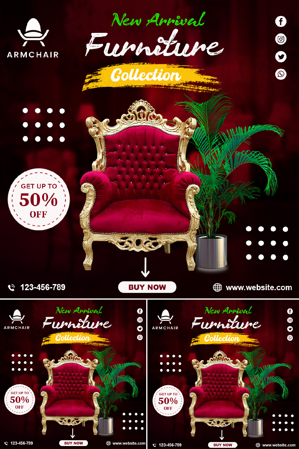 Furniture Chair Social Media Banner Design & Instagram post Template pinterest preview image.