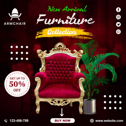 Furniture Chair Social Media Banner Design & Instagram post Template cover image.