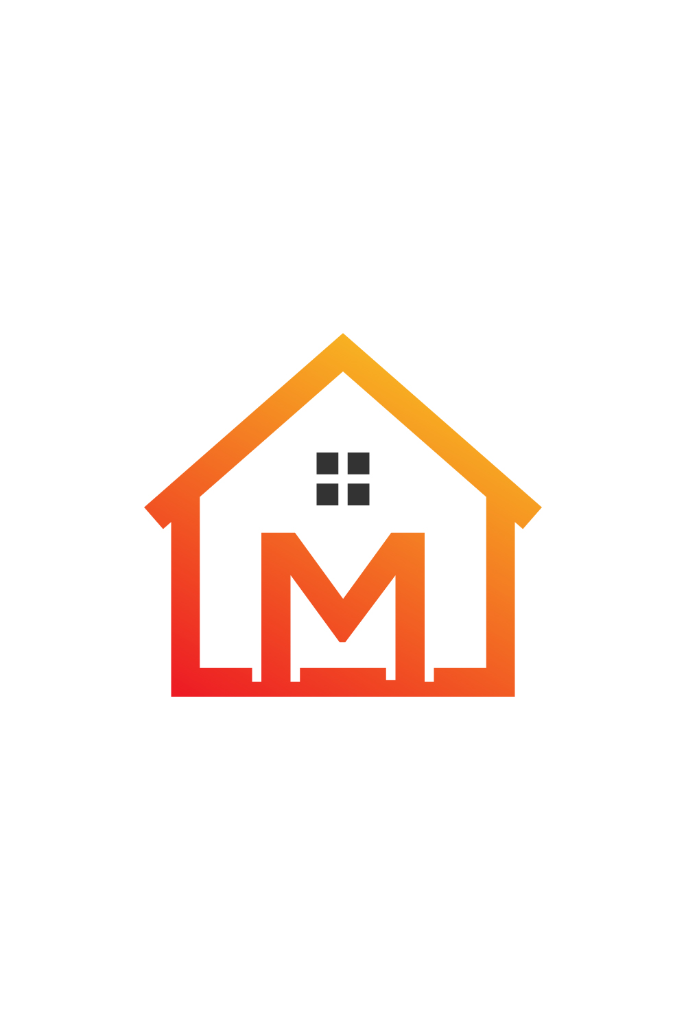 letter M with home icon logo pinterest preview image.