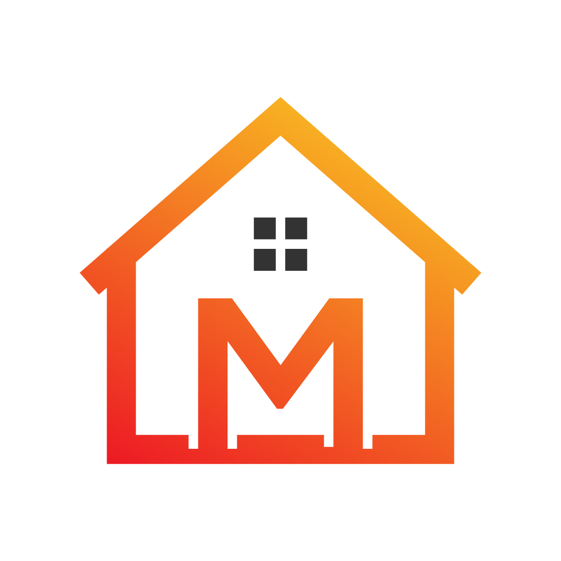 letter M with home icon logo preview image.