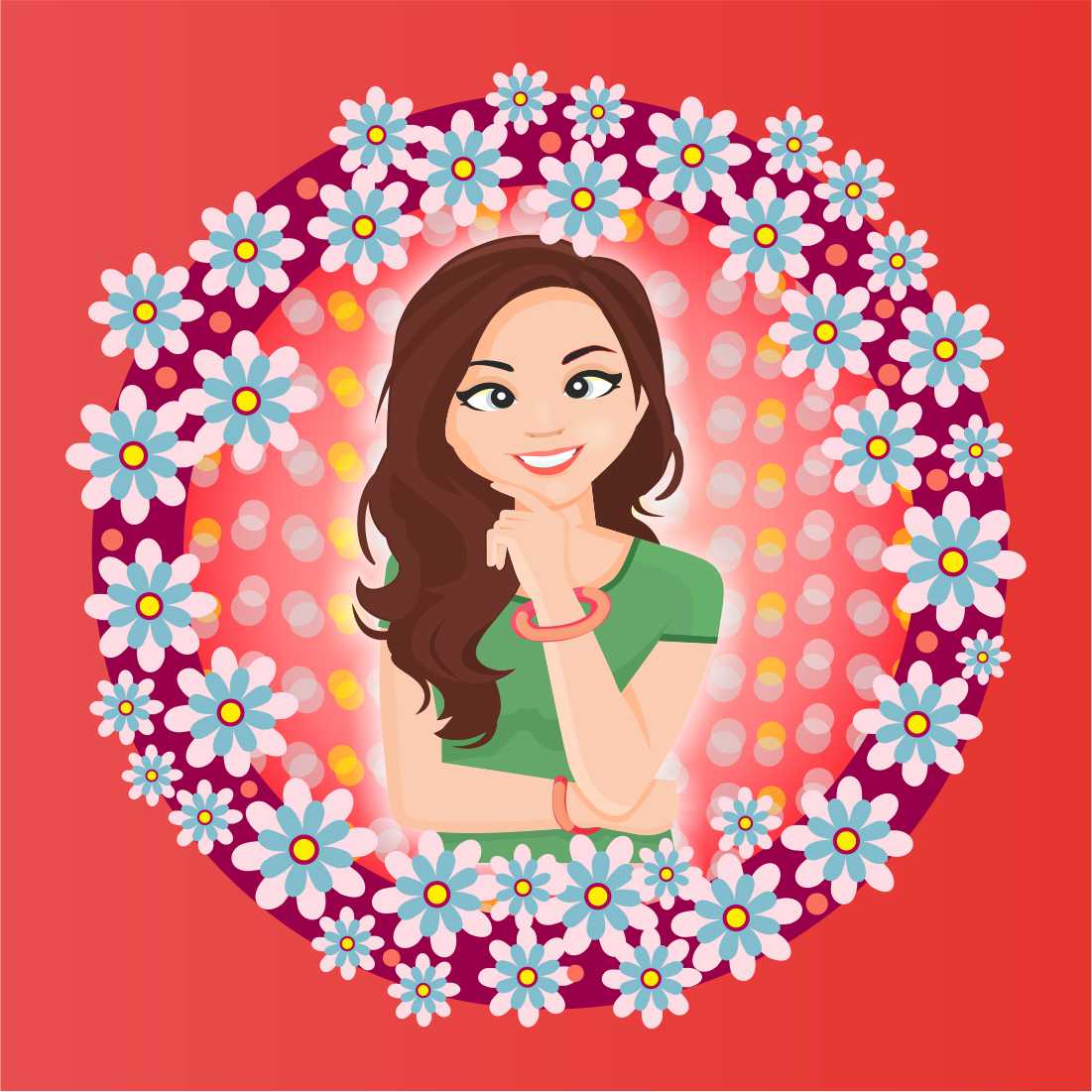 Girl in Flowers Clipart preview image.