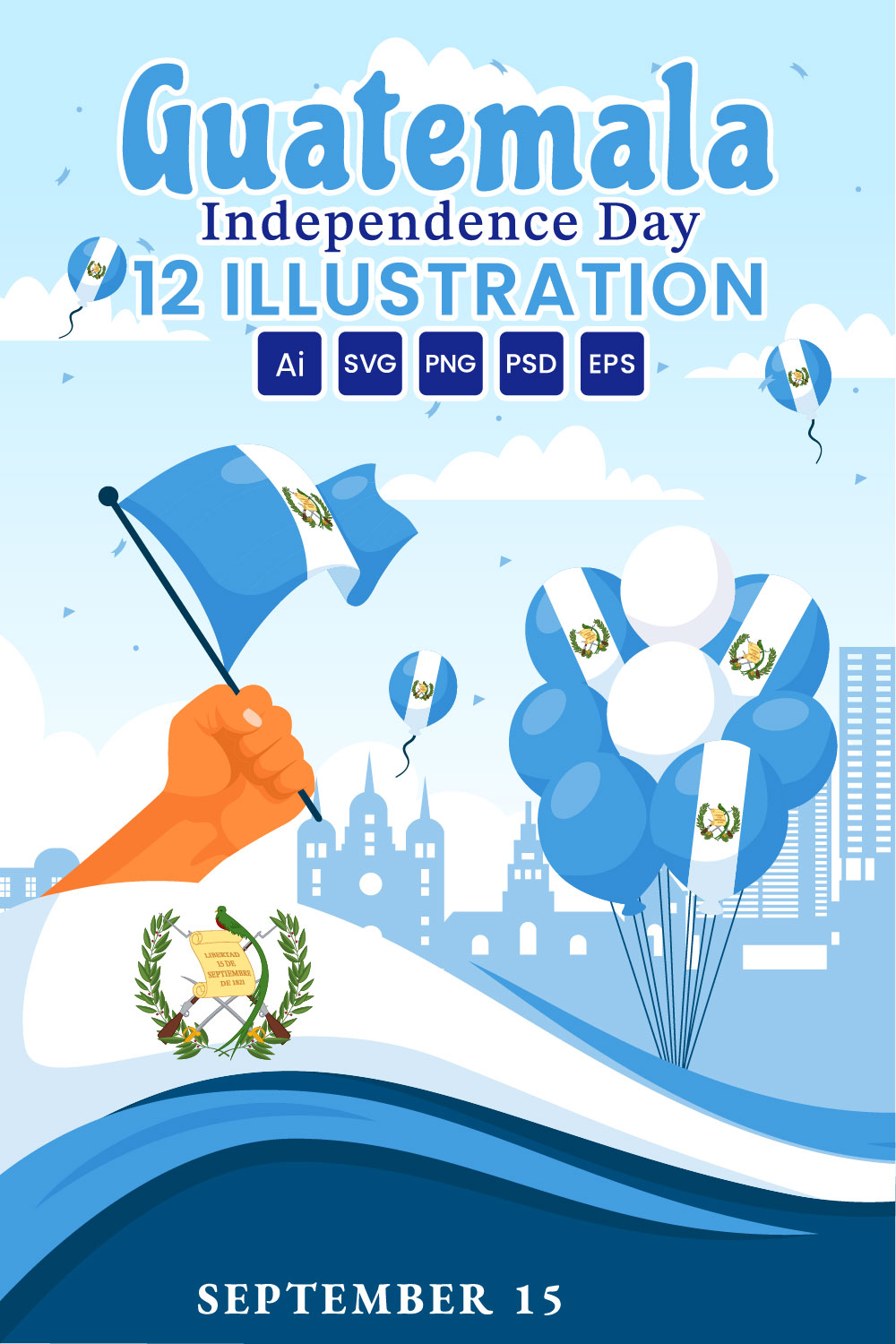12 Guatemala Independence Day Illustration pinterest preview image.