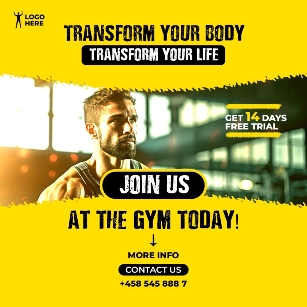 Gym Fitness Social Media And Instagram Post Template - MasterBundles