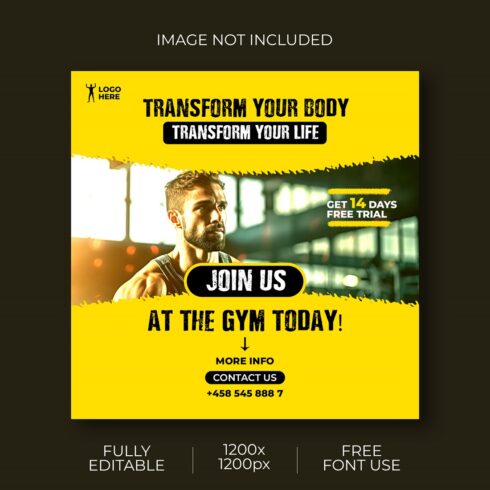 Gym Fitness Social Media And Instagram Post Template cover image.