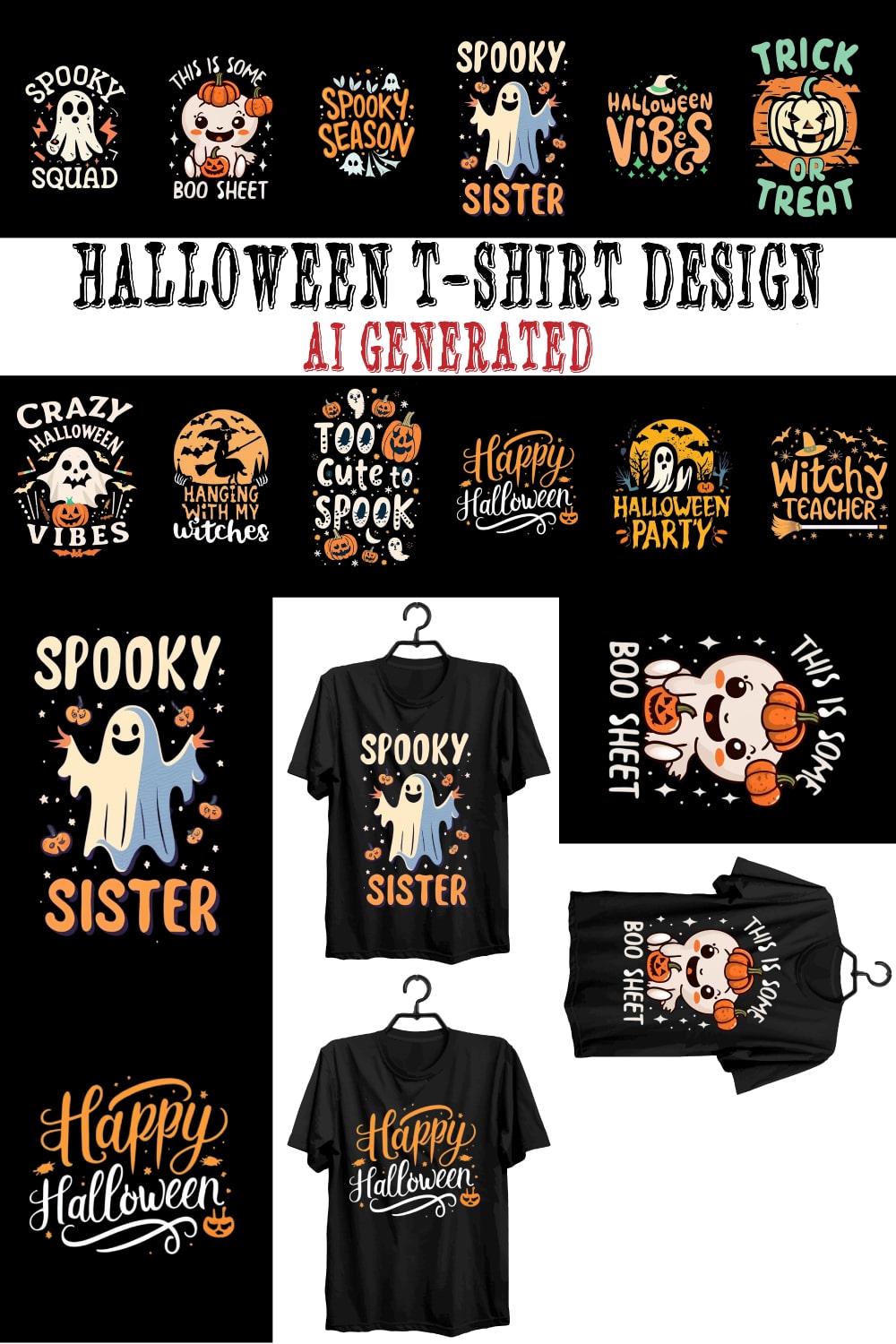 Halloween T-shirt Design Png Bundle Sublimation pinterest preview image.