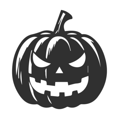 A collection of Halloween elements in black and white bold line and silhouette illustration on white background cover image.