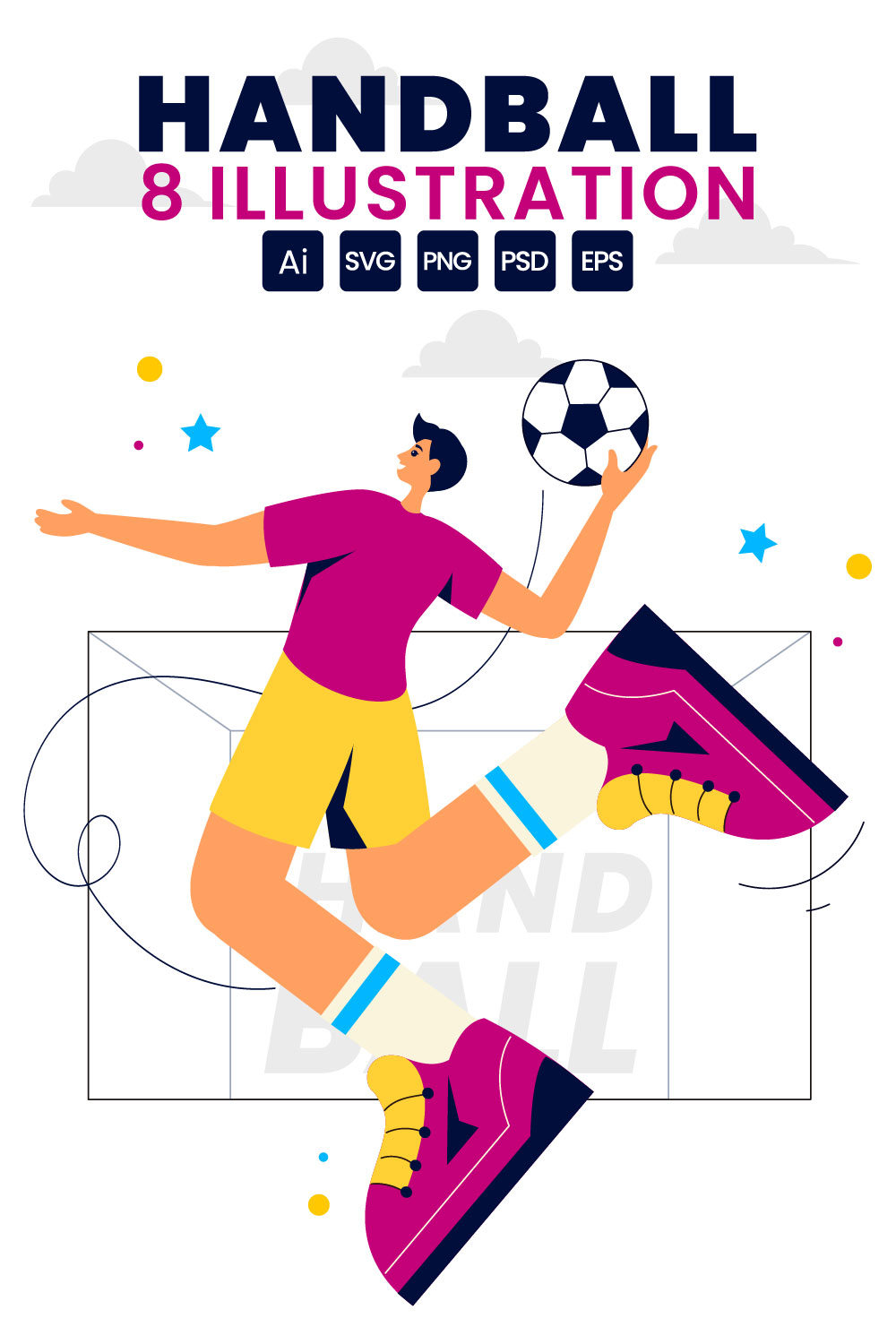 8 Handball Sports Illustration pinterest preview image.