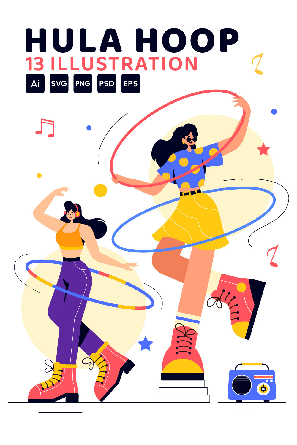 13 Playing Hula Hoop Illustration pinterest preview image.