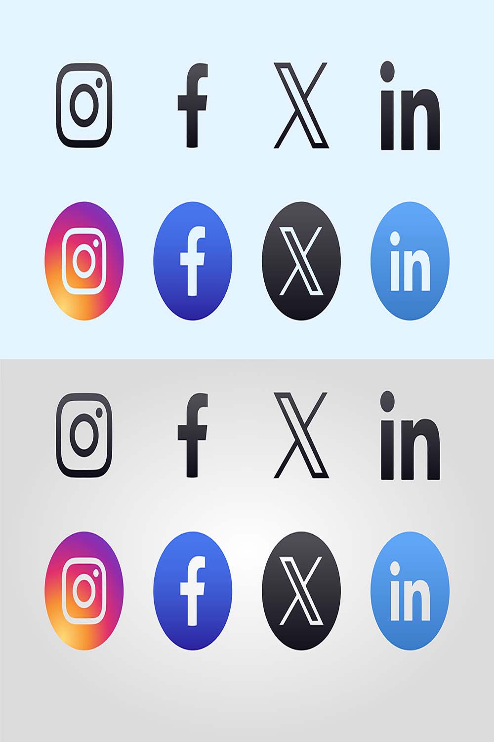 Latest updated social media or social network apps icon set, X, Threads,Instagram, Facebook, YouTube, Tik Tok, Pinterest, WhatsApp, LinkedIn, Telegram, Snapchat, Viber, Twitter, Zoom vector bundle  pinterest preview image.