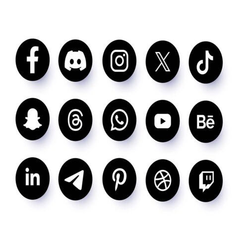 Latest updated social media or social network apps icon set, X, Threads,Instagram, Facebook, YouTube, Tik Tok, Pinterest, WhatsApp, LinkedIn, Telegram, Snapchat, Viber, Twitter, Zoom vector bundle  cover image.