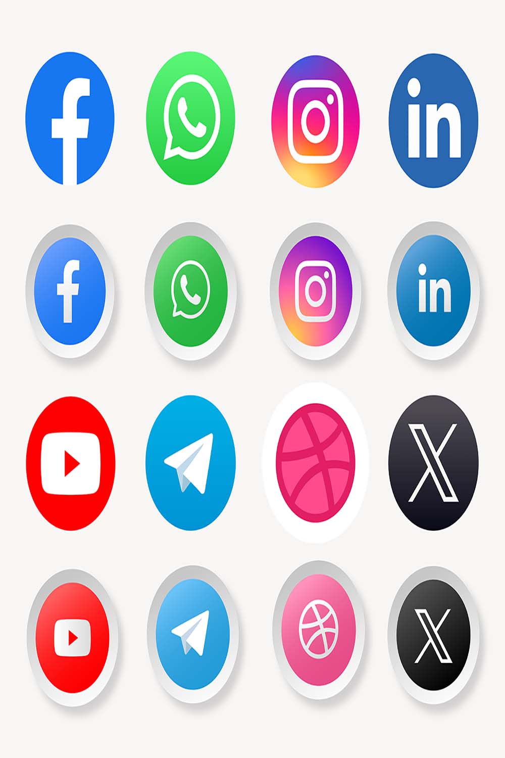 Latest updated social media or social network apps icon set, X, Threads,Instagram, Facebook, YouTube, Tik Tok, Pinterest, WhatsApp, LinkedIn, Telegram, Snapchat, Viber, Twitter, Zoom vector bundle  pinterest preview image.