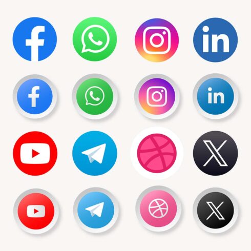 Latest updated social media or social network apps icon set, X, Threads,Instagram, Facebook, YouTube, Tik Tok, Pinterest, WhatsApp, LinkedIn, Telegram, Snapchat, Viber, Twitter, Zoom vector bundle  cover image.