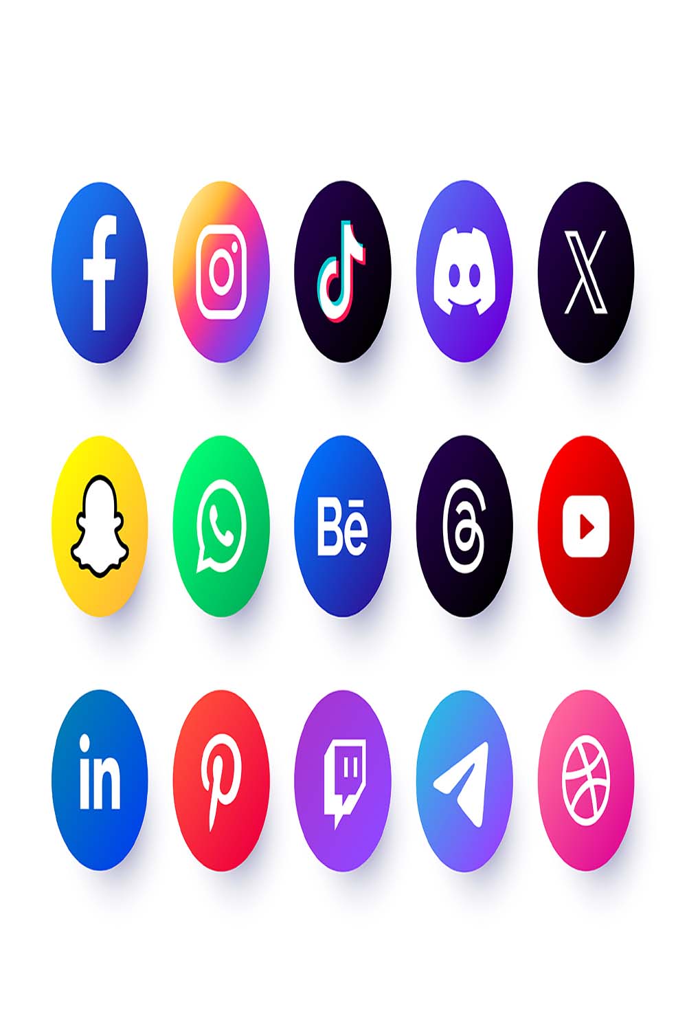 Latest updated social media or social network apps icon set, X, Threads,Instagram, Facebook, YouTube, Tik Tok, Pinterest, WhatsApp, LinkedIn, Telegram, Snapchat, Viber, Twitter, Zoom vector bundle  pinterest preview image.