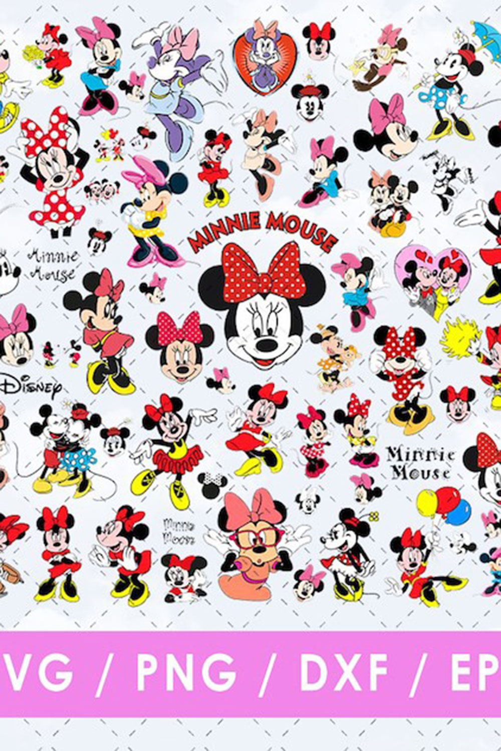 184 Files Bundle Disney Minnie Mouse SVG PNG pinterest preview image.