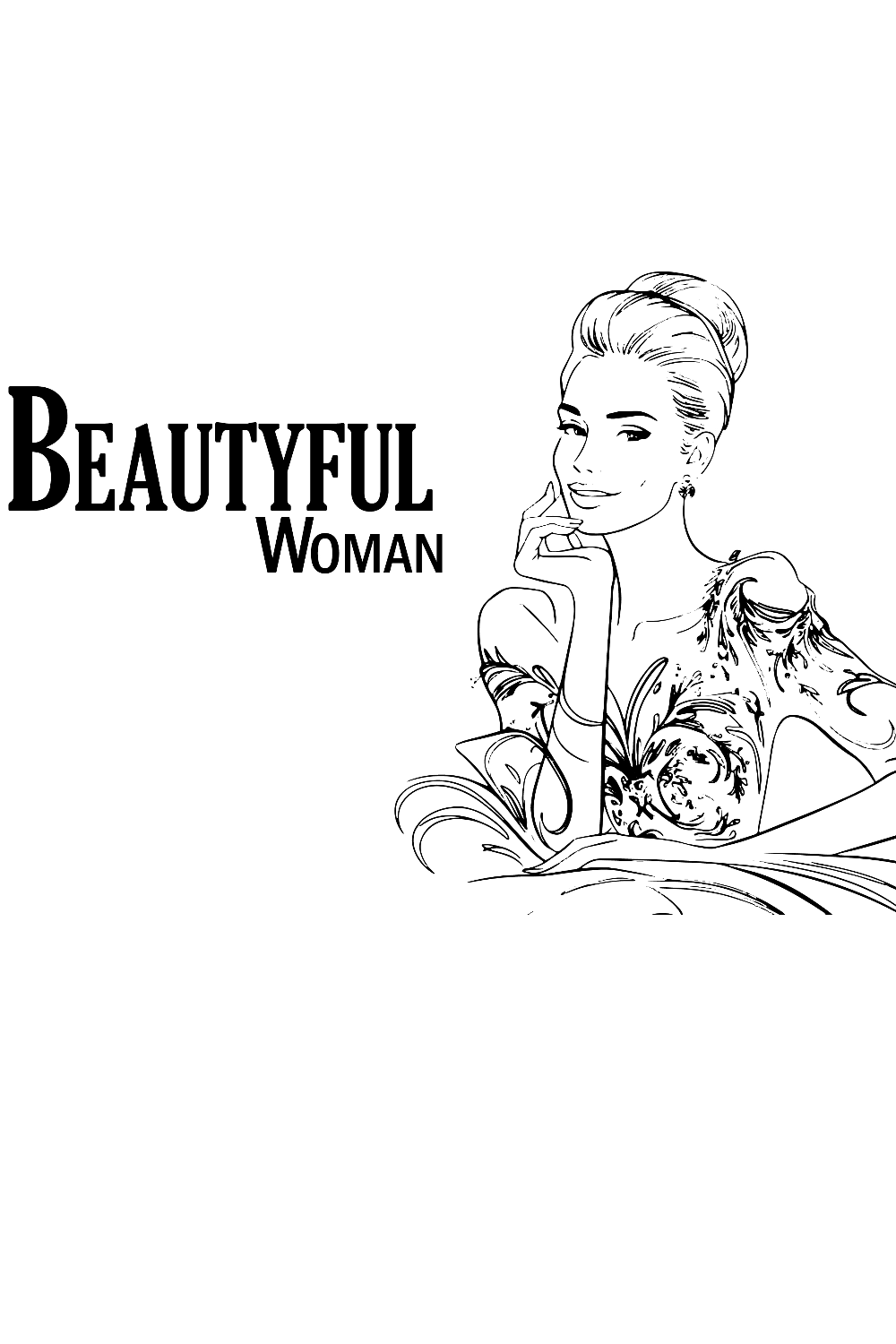 Elegant Woman's Face Line Art Illustration pinterest preview image.