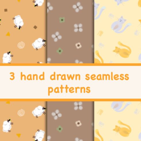 3 hand drawn seamless patterns cover image.