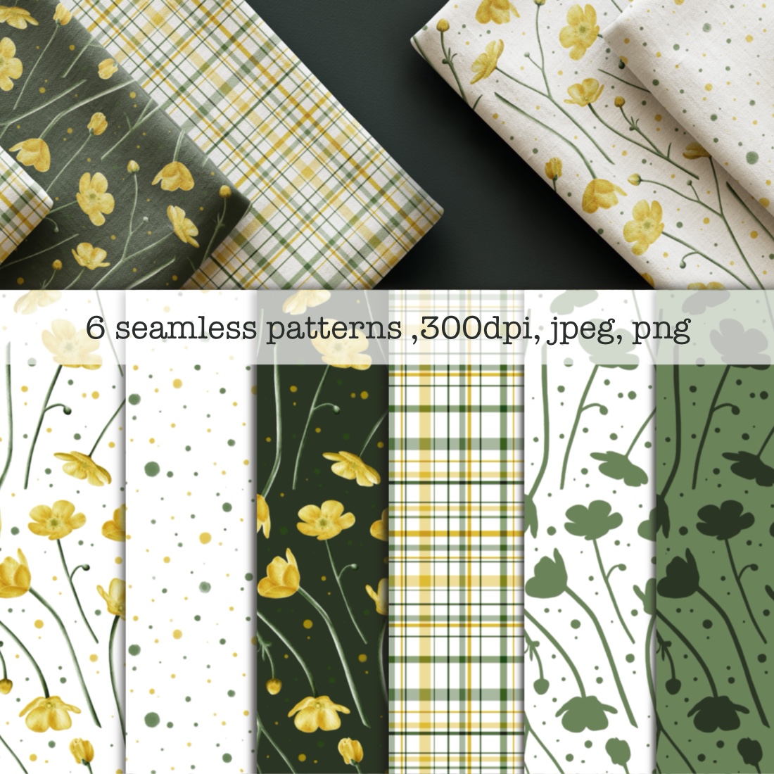 6 seamless buttercup patterns cover image.